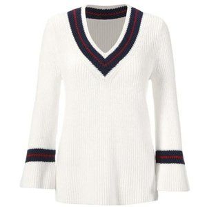 Cabi Varsity Ace Sweater 5639‎ Medium Chunky Knit Grandpa Pullover Vneck